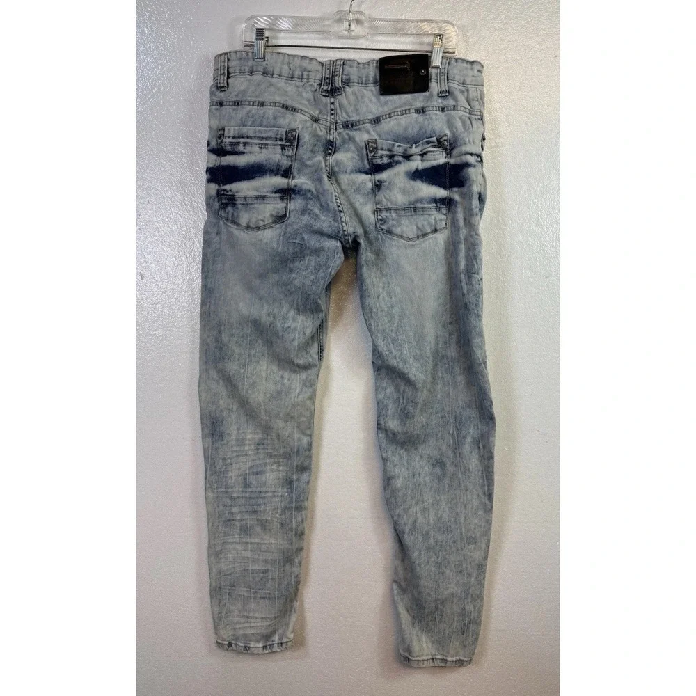 Copper Rivet Jeans Mens 34x32 Blue Paint Splatter Distressed Slim Fit Stone Wash - Picture 4 of 12